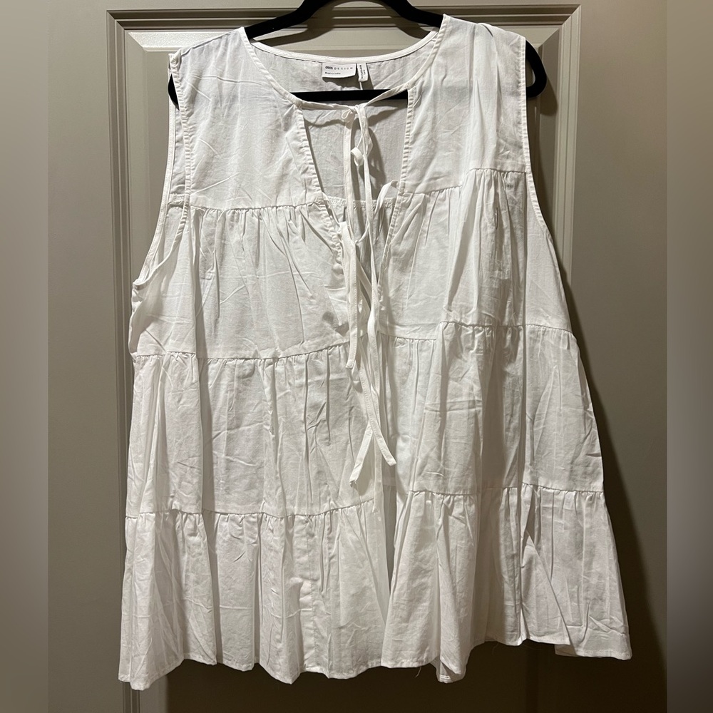 ASOS Curve tiered white cotton tie neck tank